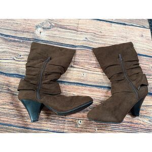 Max Collection Women's Size 10 Brown Faux Suede Slouchy Mid Calf Boots Shoe A